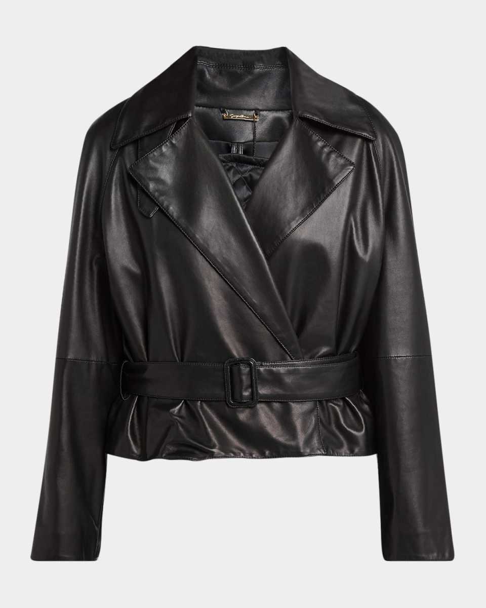 Belted Short Leather Moto Jacket